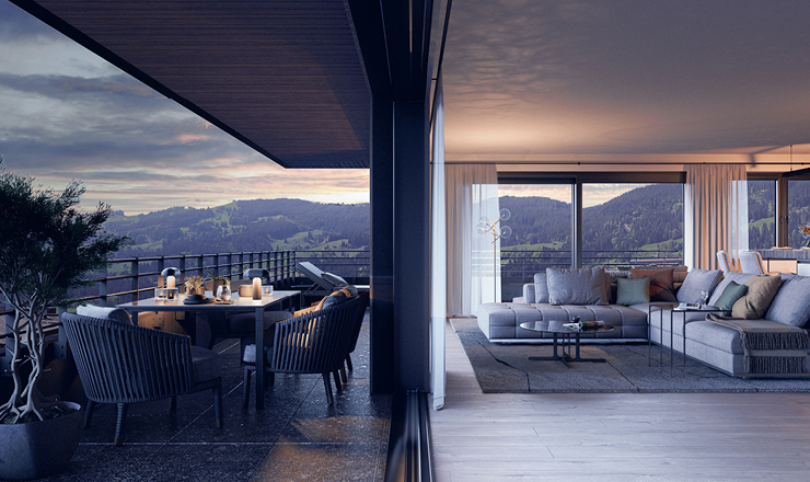 Moderne, exklusiv eingerichtete Wohnung mit Blick auf die Berge